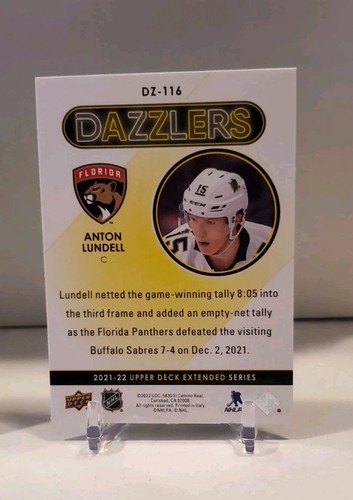 2021-22 Upper Deck Extended Series Anton Lundell #DZ-116 Green Dazzlers Florida - Bild 2 von 2