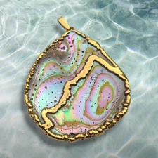 Vintage Gold Trim Natural Abalone Shell Pendant