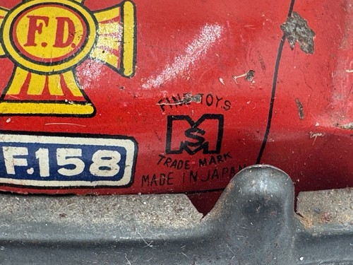 Vintage Tin Litho Fire Chief Car F.D.158 Japan Red Wind-Up Non-Working READ - Picture 14 of 15