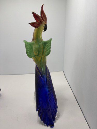 Vintage 2 green , red & Gold Murano Art Glass Parrots Cockatoo Birds made Italy. - Picture 17 of 24
