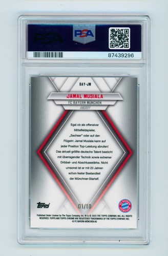 2022-23 Jamal Musiala Topps Chrome FC Bayern Munich Gold Refractor 1/10 PSA 10 - Picture 2 of 3