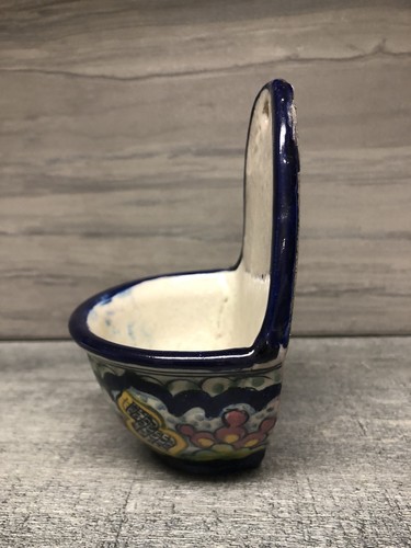 VTG Mexican Folk Art Pottery Wall Pocket Planter Hand Painted Floral 5” - Picture 12 of 17