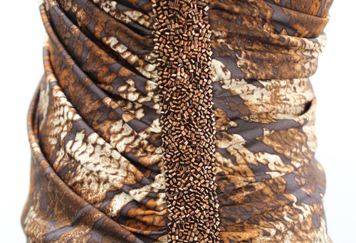 NWT $275 Laundry Brown One Shoulder Snakeskin Print Sequin Ruched Dress Size 6 - Picture 7 of 8