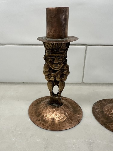 "Par de candelabros de latón estilo peruano inca de 5""" - Imagen 4 de 15