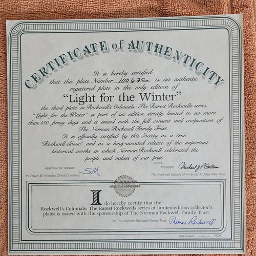 Norman Rockwell, colección Edwin Knowles, luz para el invierno, 1987 certificado de autenticidad - Imagen 6 de 10