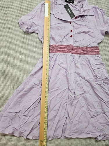 Allegra K Women's A-Line Collared Smocked Dress Size Small Purple - Picture 2 of 9