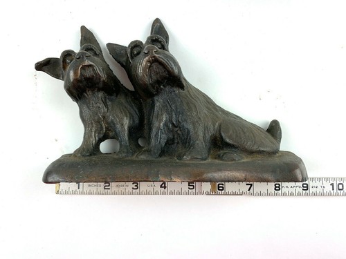 Vintage Scotty Dog Door Stop Cast Brass 2 Scottish Terriers Listening B H Mall - Picture 11 of 12