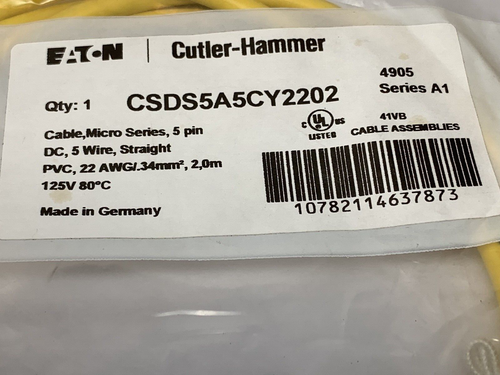 EATON CUTLER-HAMMER CSDS5A5CY2202 MICRO SERIES CABLE - 5 PIN - SERIES A1 - Picture 2 of 8