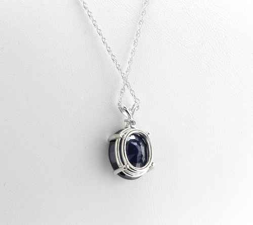 8.55Ct Natural Sapphire and Diamond 14K Solid White Gold Necklace - Picture 7 of 8