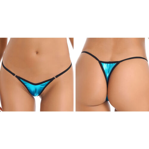 Womens Shiny Micro Mini Bikini Underwear Metallic Low Rise T-Back Underpants - Picture 68 of 125