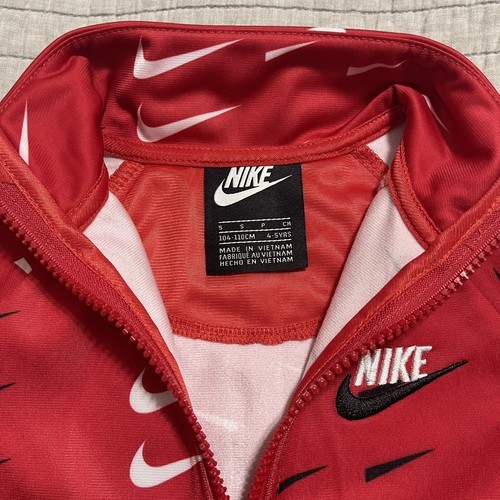 Nike Boy's Red Tracksuit Jacket Black/White Swoosh Size 5 - Picture 3 of 9
