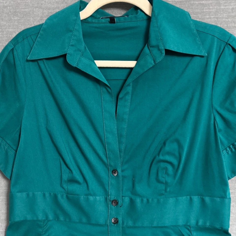 Vestido Vintage Express 12 Verde Azulado Vestido Camisa Carrera Clásico Preppy Años 90 y2k Foto 2 de 4