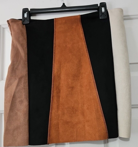 Jolie & Joy  Junior, XL Mini Skirt Patchwork, Earthtones, Soft Faux Suede NWT - Picture 2 of 6