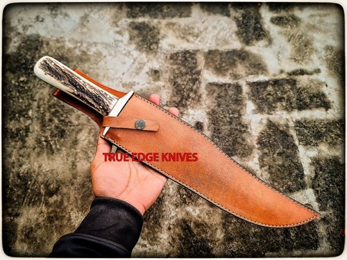 Cuchillo Bowie de Caza de Acero D2 Hecho a Mano 17" con Mango de Ciervo y Funda de Cuero - Imagen 6 de 10