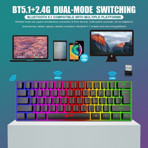 Bluetooth & Wireless Gaming Keyboard Mechanical Feeling Dual Modes RGB Backlit - Picture 5 of 12