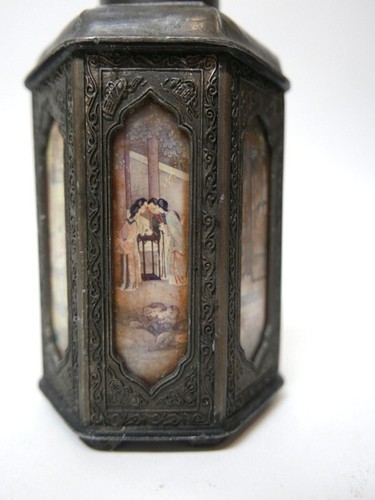 19th C. Chinese YAN YONGLI Dian Tong Tea Tin Copper Eglomise Panels Canister - Picture 4 of 9