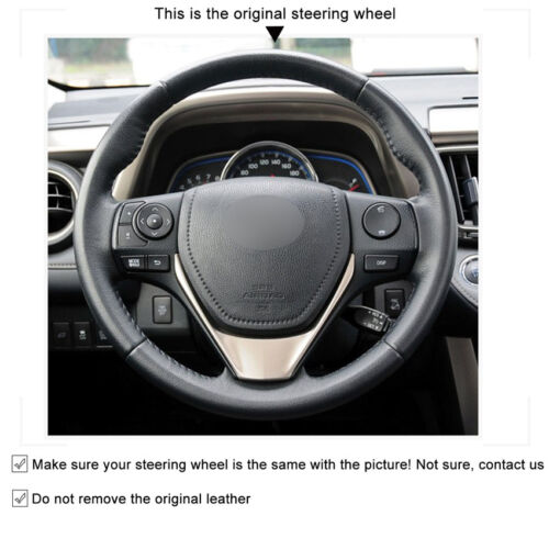 For Toyota RAV4 2013-17 hand-sewn steering wheel cover black artificial leather - Picture 3 of 10