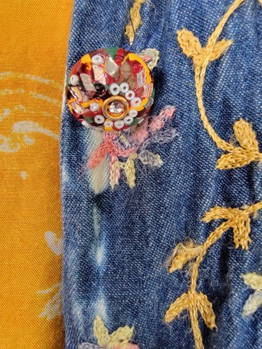 Lexi India Giacca Denim Vintage Ricamata Impreziosita Bottoni Spalline Lg - Foto 4 di 9