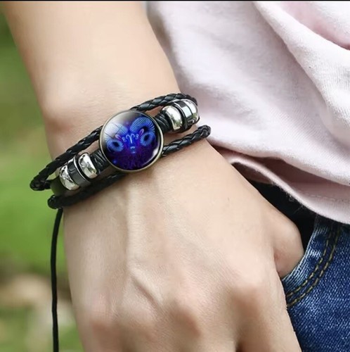 Pulsera ajustable de cuero PU del zodiaco,que brilla en el espíritu del zodiaco,