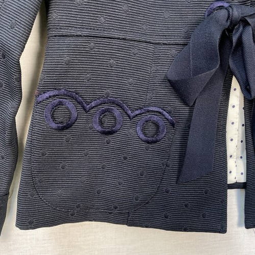 Nanette Lepore Women's Crop Jacket Navy Embroidered Pockets and Tie Up - Size 6 - Picture 8 of 23