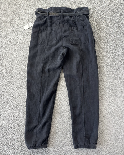 Anthropologie Jogger Pant Womens 6 Paperbag Belted Pintuck Linen Blend Black NWT - Picture 12 of 14