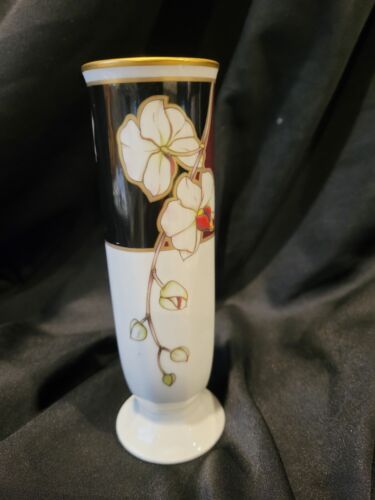 Noritake Yuriko Takata Midnight Orchid Porcelain Bud Vase Ivory 7" Japan - Picture 1 of 11