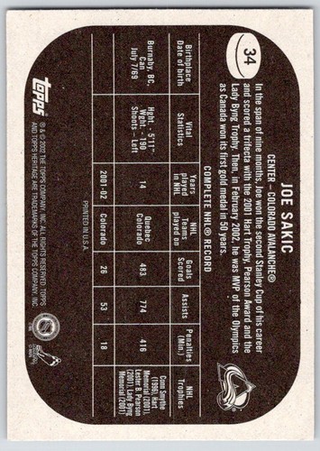 Cartes de hockey Topps Heritage LNH 2002-03 ( #1 - 180 + CKL) - à choisir dans la liste - Photo 69 sur 347