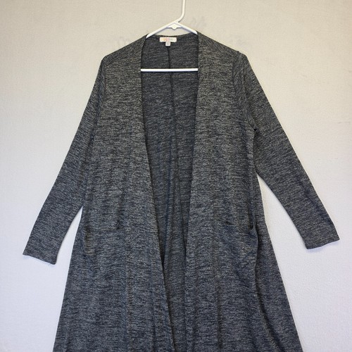 LuLaRoe Maxi Duster Cardigan Womens M Gray Open Front Stretch Pockets Sweater - Picture 3 of 17