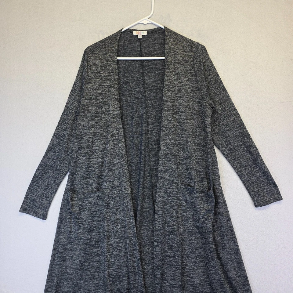 Cárdigan LuLaRoe Maxi Plumero Mujer M Gris Frente Abierto Bolsillos Elásticos Suéter Foto 3 de 4