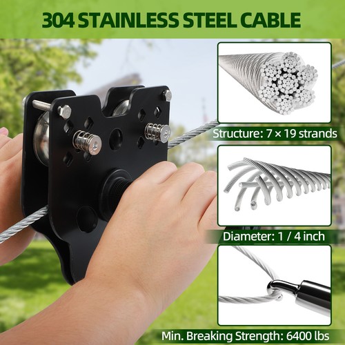 160FT Zipline for Backyard Kids and Adults Up to 400 lbs Outdoor Zip Lines Kit - Picture 6 of 10