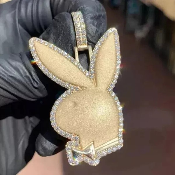 Alternate view of 2.0ct Round Cut Moissanite Playboy Bunny Charm Pendant 14k Yellow Gold Plated