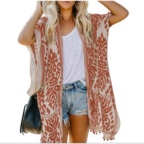 Women Beach Long Floral Print Kimono Tassel Casual Cardigan Loose Cover One size - Picture 1 of 10