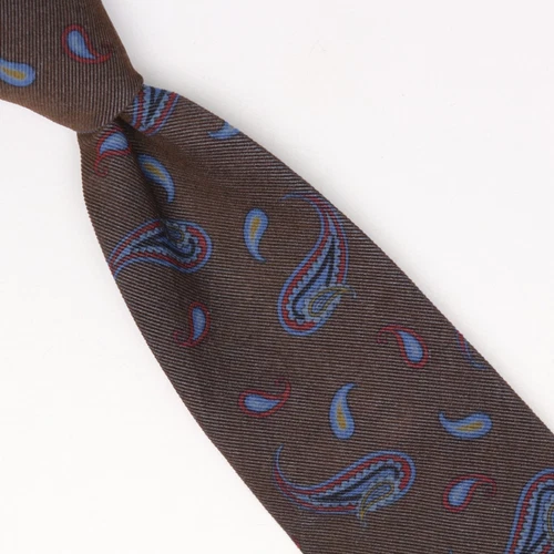John G Hardy Mens Cotton Corduroy Necktie Brown Blue Burgundy Paisley Print Tie