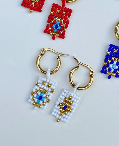 Pendientes de aro de oro de 18 quilates, Hamsa y mal de ojo, cuentas Miyuki, hipoalergénicos 🧿 - Imagen 5 de 7