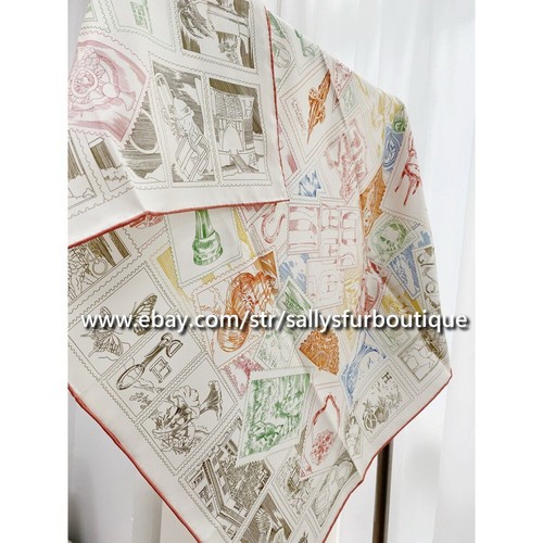 2025 Sallys 18 Momme Twill Silk Wrap Scarf Stamps Print Double Face Shawl 35" - Picture 9 of 62