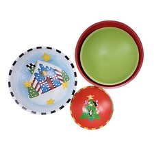 Christmas Wooden Bowls Set Lot of 4 Fake Fruit Candy Decorative Holiday Accent