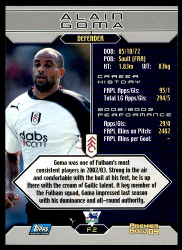 Topps Premier Gold 04 - Alain Goma Fulham No. F2 - Picture 2 of 2