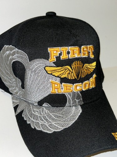 VETERAN HAT / USMC FIRST RECON (BLACK) ADJUSTABLE STRAP/ONE SIZE FITS ALL - Picture 7 of 16