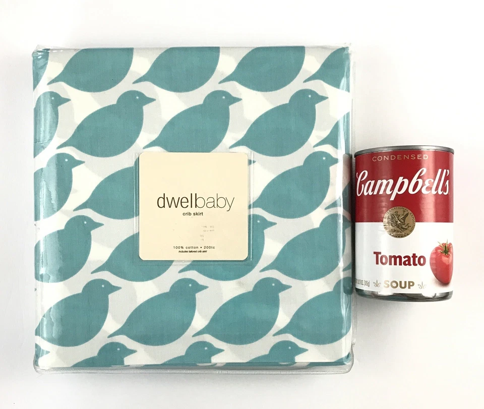 Dwell Studio NUEVA Falda Cuna Bebé A Medida 100% Algodón Azul Pájaros en Blanco Nuevo en Paquete Foto 4 de 4