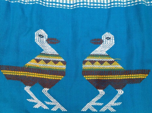 VINTAGE MEXICAN TUNIC HUIPIL DRESS WOMENS M 39"x46" BLUE WOVEN BIRD MERIDA BOHO - Picture 3 of 10