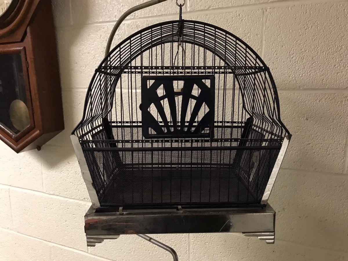 ANTIQUE VTG ART DECO CHROME BIRD CAGE ON STAND 63 TALL HENDRYX STYLE COMPLETE