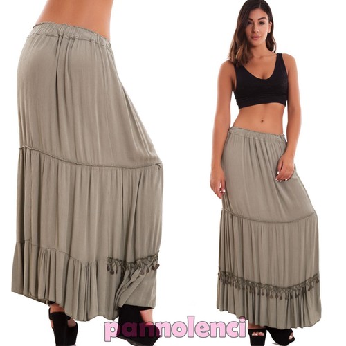 Falda Mujer Larga Ancho Gitana Boho Gipsy Colgantes Elástico Sexy Nueva CJ-2249 - Imagen 4 de 5