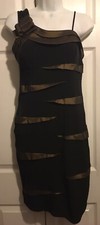 Valerie Bertinelli brown one shoulder 3d rosette ruffle party cocktail dress