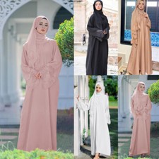 Muslim Women Long Sleeve Maxi Dress Abaya W/ Scarf Kaftan Islamic Turkey Dubai