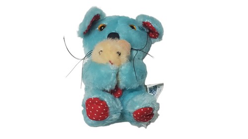 Vintage Dan Brechner Mini Maus und Baby Plüschtier blau rot weiß gepunktet Stofftier - Bild 6 von 12
