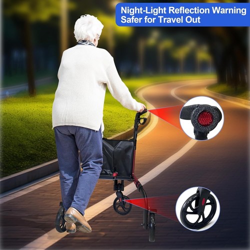 Premium 3 Wheels Lightweight Foldable Rollator Walker with Storage bag, Red - Picture 5 of 6