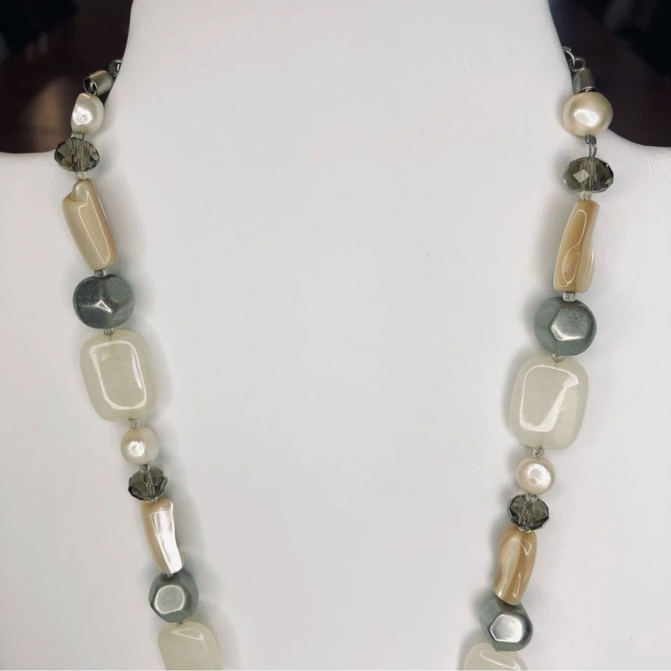 "Collar de cuentas de vidrio jade blanco madreperla paisaje marino LIA SOPHIA 18-21"" playa" Foto 4 de 4