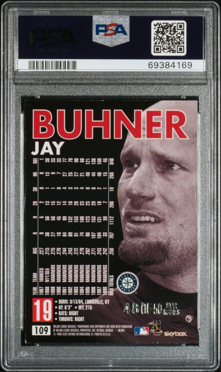 1999 SKYBOX PREMIUM STAR RUBIES #109 JAY BUHNER PMG PSA 7 NM