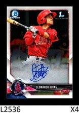 1-2018 BOWMAN CHROME PROSPECTS AUTO LEONARDO RIVAS REDS CARD#BCPA-LR QTY