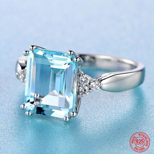 Anillo Aguamarina Natural Plata de Ley 925 Turquesa Mujer Joyería - Imagen 16 de 25